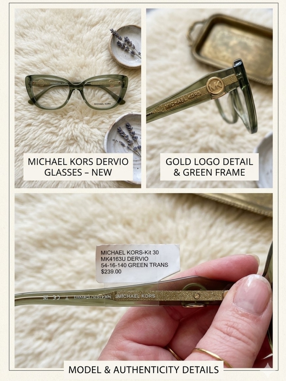 Michael Kors Dervio Women's Translucent Green Acetate MK Logo Frame - Picture 2 of 9